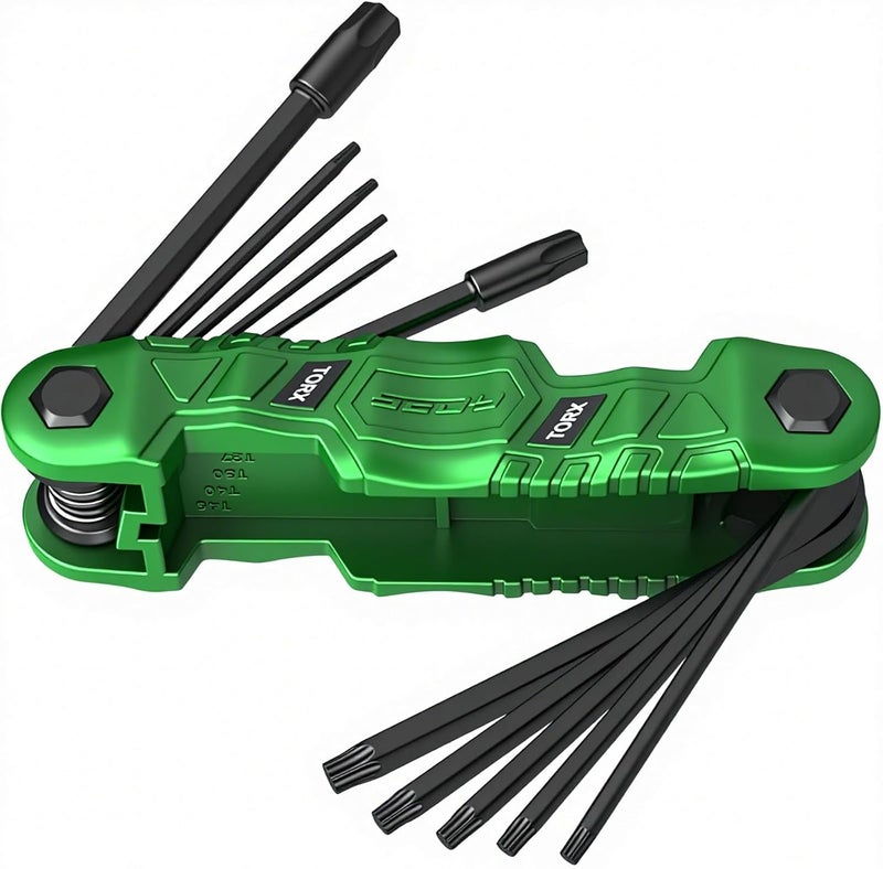 SEDY 11-Piece Large Folding Torx Key Set (T9–T55), Heavy Duty Folding Star Wrench Set, Portable Compact Tool for Archery, Bike Repair, Furniture, and Basic Home Maintenance(Green) - Image 1